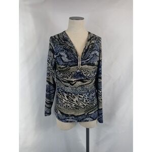 Vintage Annabelle Animal Print Blouse Women's Size Large Shirt Stretch Top 90s